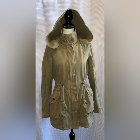 Women’s‎ Garage 100% cotton kaki hooded with pockets utility Jacket Sz small - Picture 2 of 16
